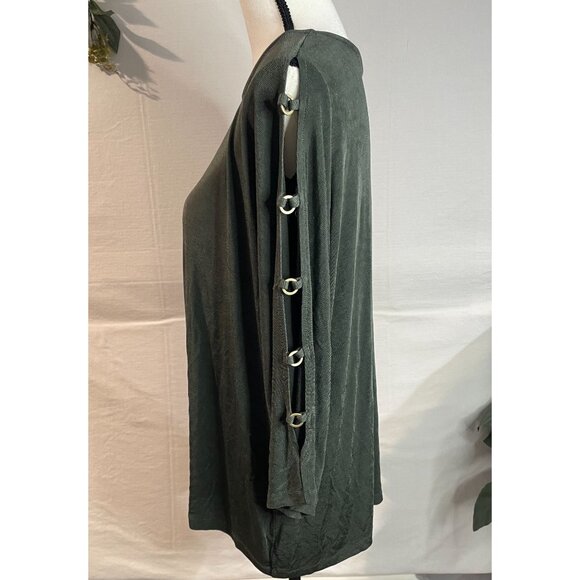 Travelers By Chico's Women's Top Size 4 Button Sleeve Detail Olive Green - Picture 3 of 16